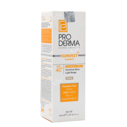 پرودرما-کرم ضدافتاب فیزیکال رنگی SPF40 مناسب پوست حساس  بژ روشن