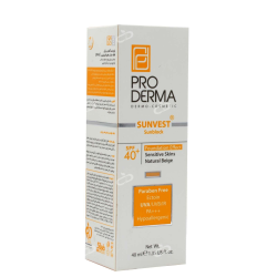 پرودرما-کرم ضدافتاب فیزیکال رنگی SPF40 مناسب پوست حساس بژ طبیعی