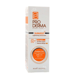پرودرما-کرم ضدافتاب رنگی spf50 روشن کننده لک های پوست بژ طبیعی